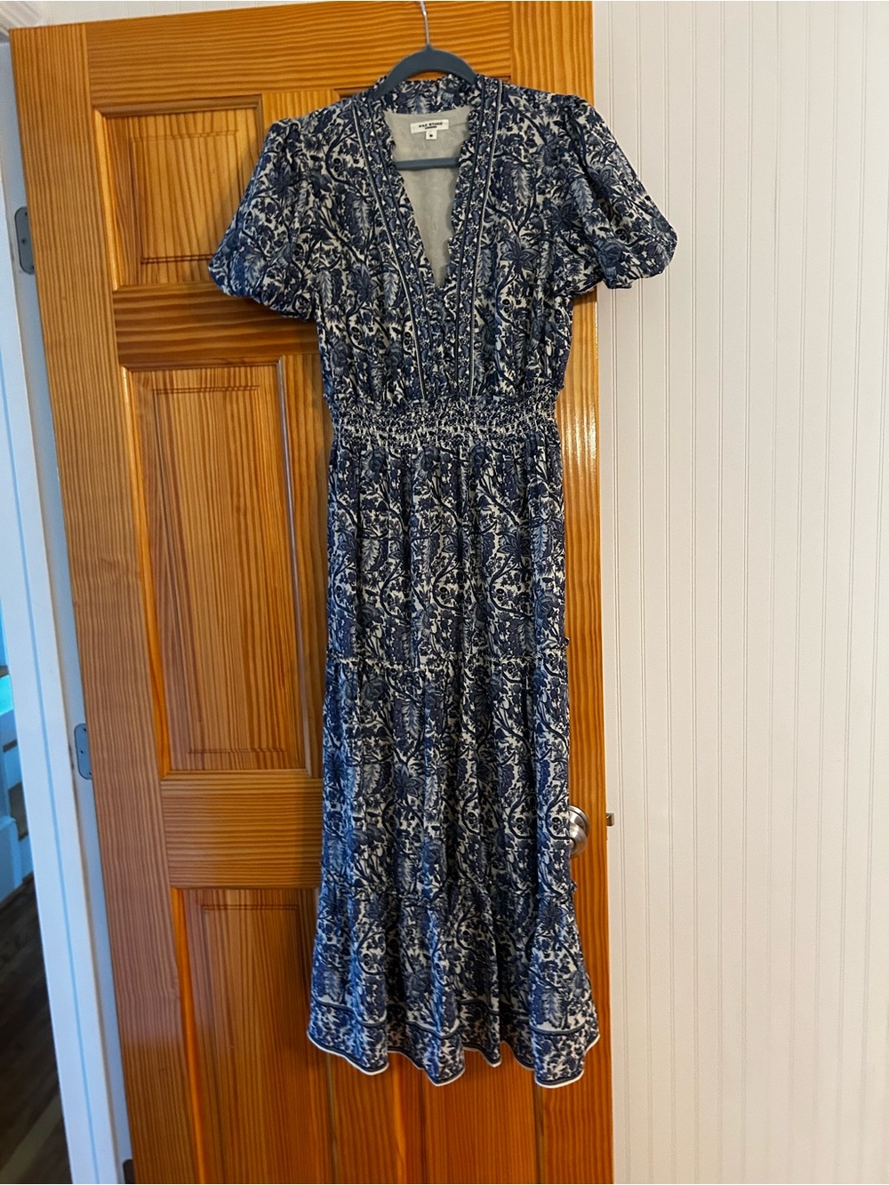 Max Studio Navy and White Printed Maxi Dress